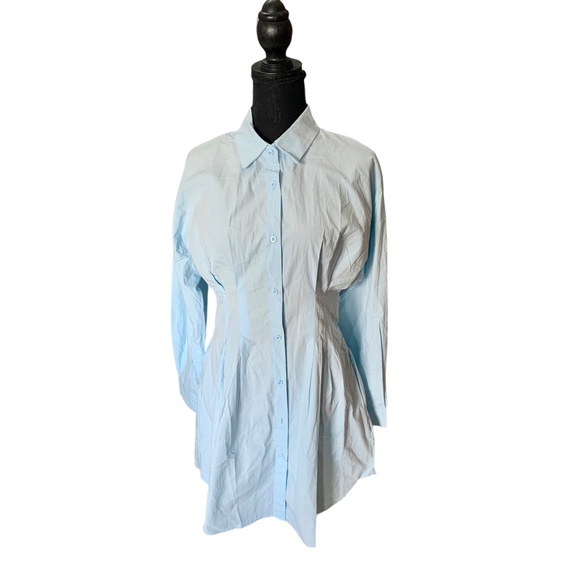 Fashion Nova NWT “Not Your Average Shirt Dress” Long sleeve Light blue button up - Picture 8 of 9